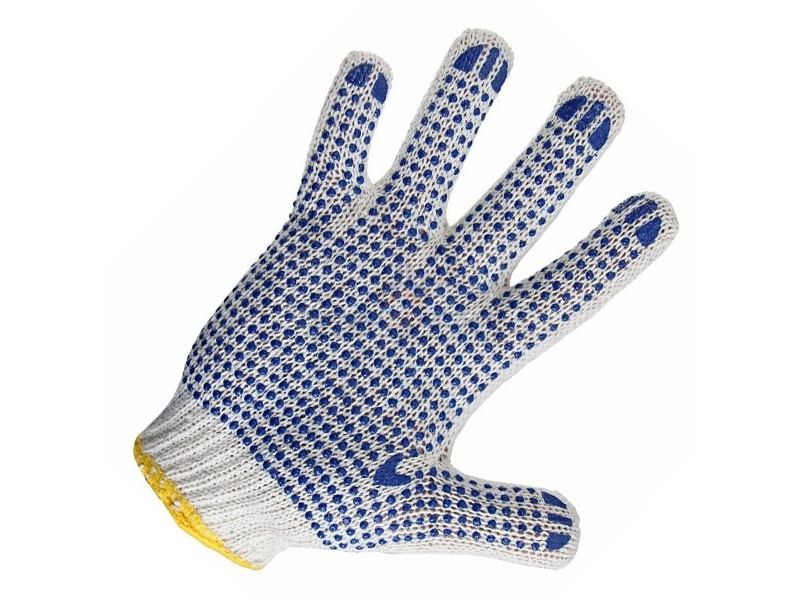 Перчатки ХБ с нанесением ПВХ (точка), 4 нити, 63-65гр., 7,5 класс вязки